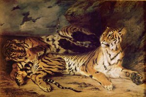 Young tiger playing with his mother, 1830